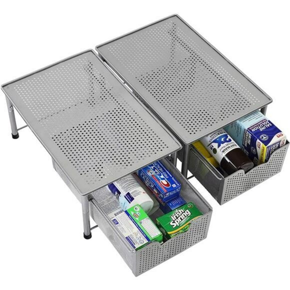 SimpleHouseware Stackable Cabinet Basket Drawer Organizer, Silver